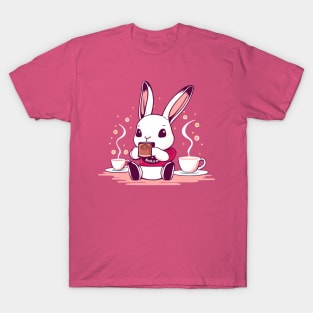 Cute bunny sipping tea - pink T-Shirt